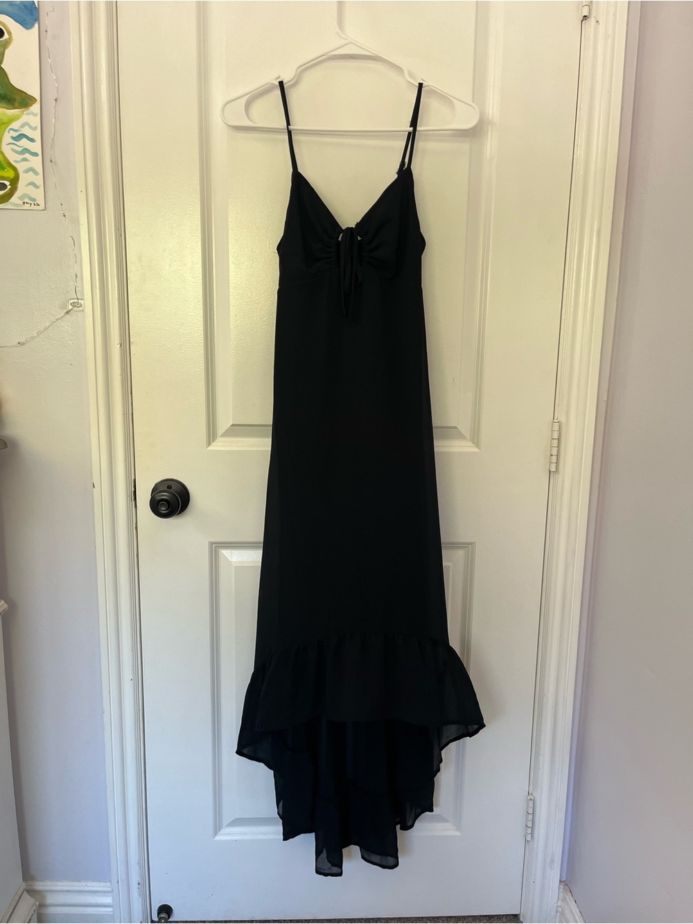 Black Spaghetti Strap High Low Ruffle Maxi Dress